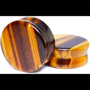 Brown Tigers Eye ear gauges stone plugs gemstone studs saddle flared (pair)